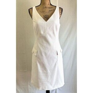PER SE by Carlisle Women's Pique White A-Line Button Pockets Lined Dress Sz M